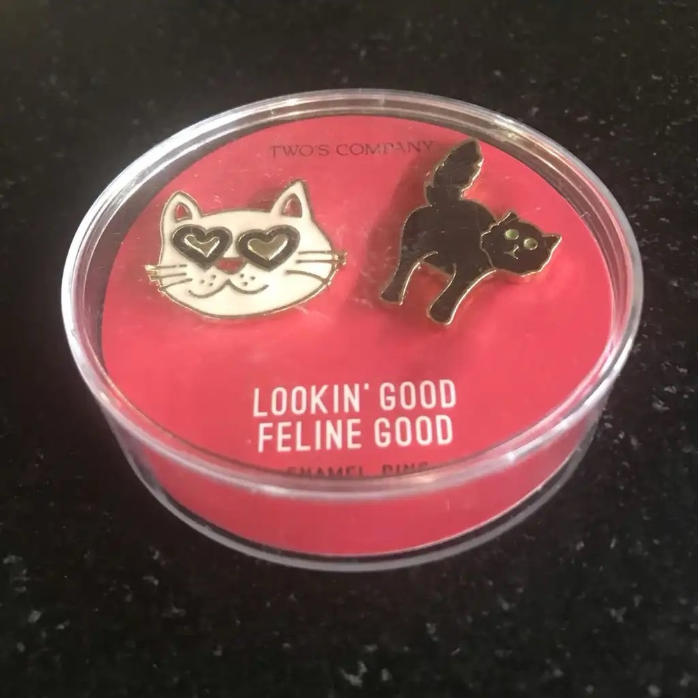 New Two’s Company “Lookin’ Good Feline Good” 2 Enamel Pins - Kitty Cats